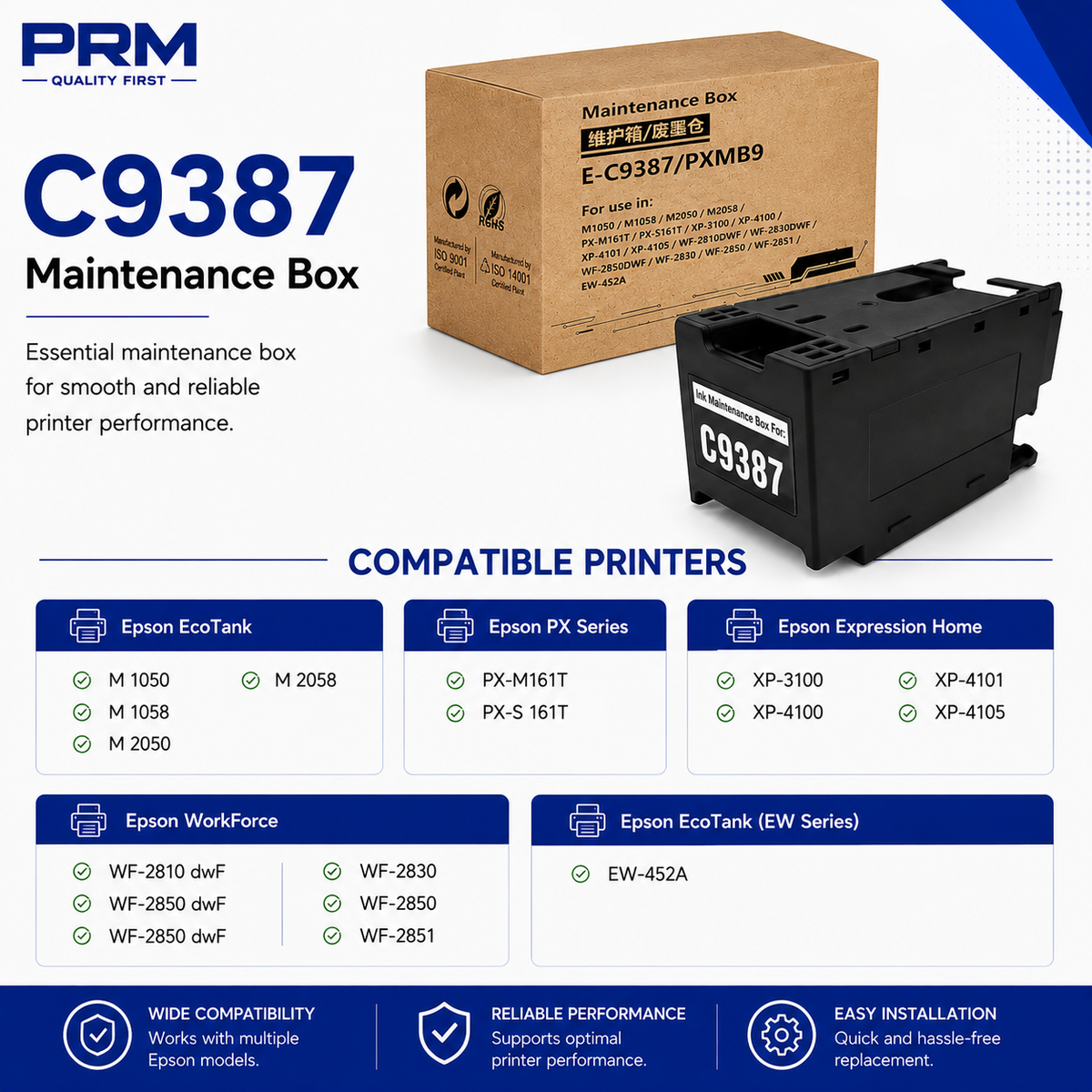 Epson C9387 Maintenance Box Compatible for M1050 / M2050 / XP-4100 / PXMB11 / WF-2850 | PRM