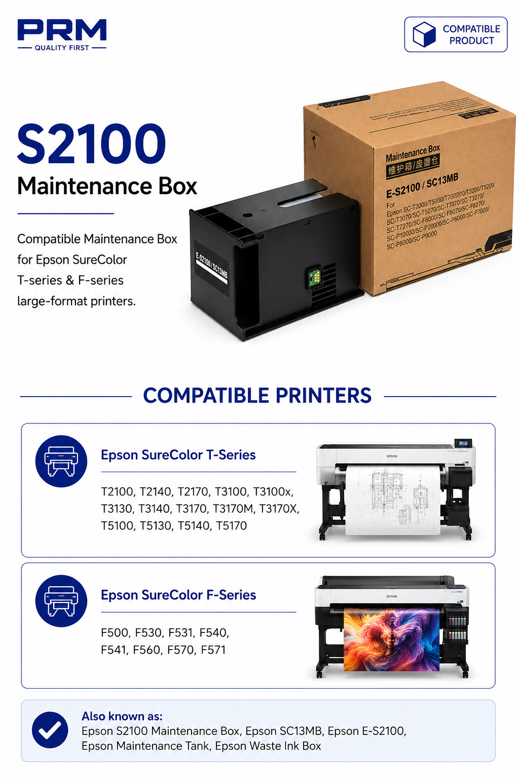 Epson S2100 / SC13MB Maintenance Box Compatible for SureColor SC-T2100 / SC-T3100 / SC-T5100 / SC-F500 / SC-F570 | PRM