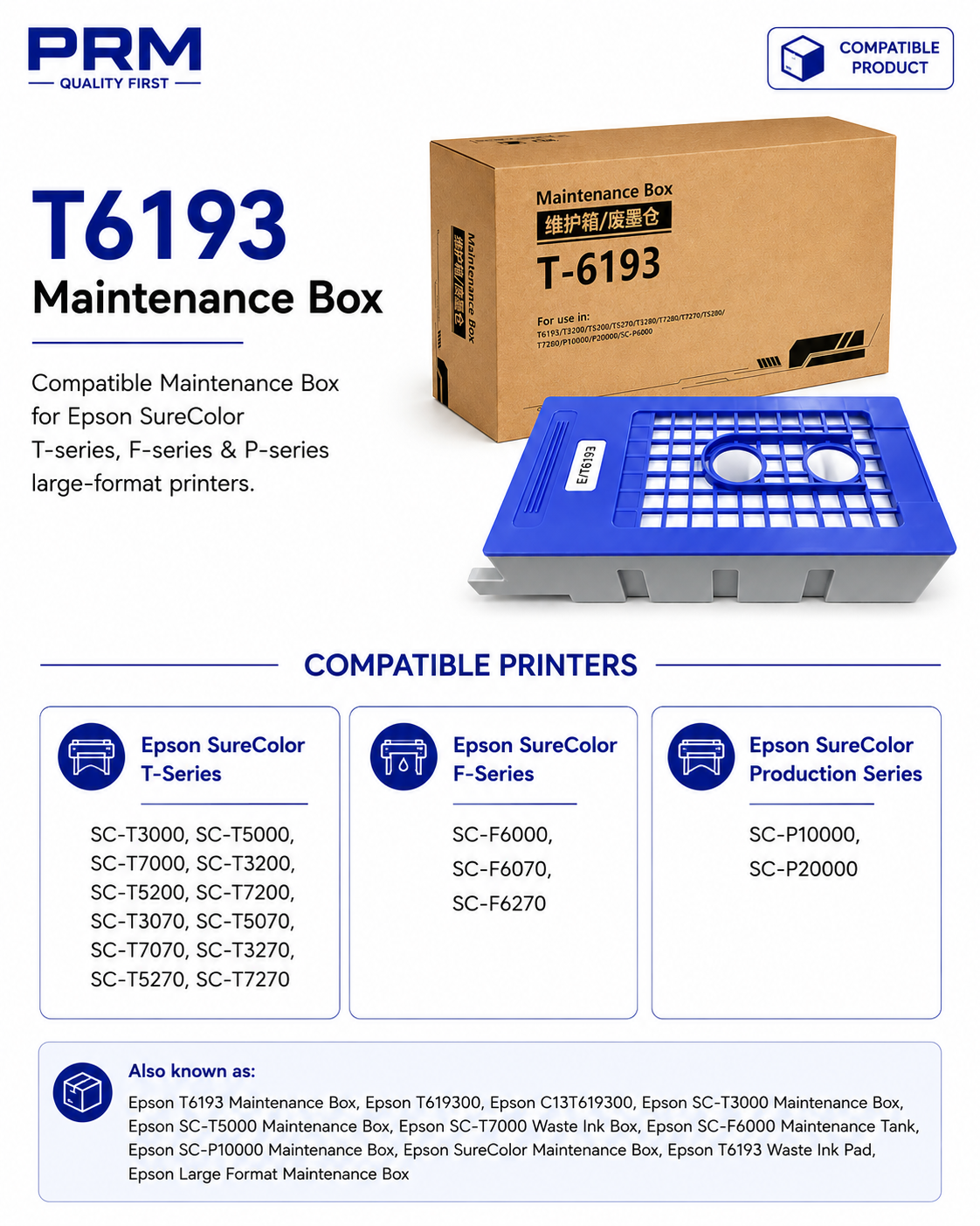 Epson T6193 Maintenance Box Compatible for SureColor SC-T3000 / SC-T5000 / SC-T7000 / SC-F6000 / SC-P10000 | PRM