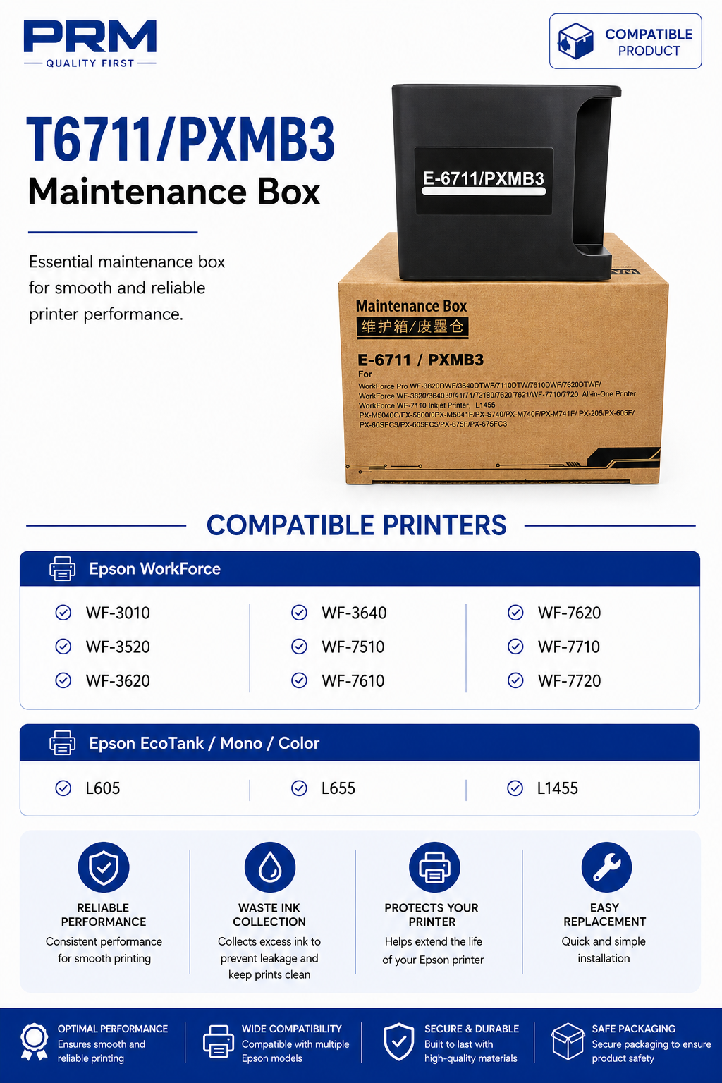 Epson T6711 Maintenance Box Compatible for WF-7710 / WF-7720 / WF-3620 / L1455 / ET-16500 | PRM